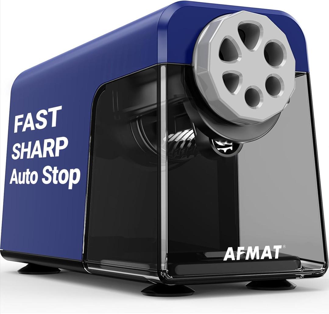 AFMAT Electric Pencil Sharpener Heavy Duty, 6 Holes, Auto Stop Pencil Sharpener for Artists, Classroom Electric Sharpener for 6-11mm Colored Pencils, 7000 Sharpenings, Fast Sharpen, Save Pencils PSX1 (Blue)
