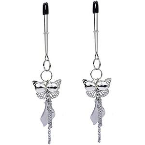 Silver Butterfly Pendant Bell Nipple Clamps, Adjustable Breast Nipple Clamps, Papilla Straighteners Corrector Nipple Shield Nipple Clamps Adjustable Breast Clamps (A)