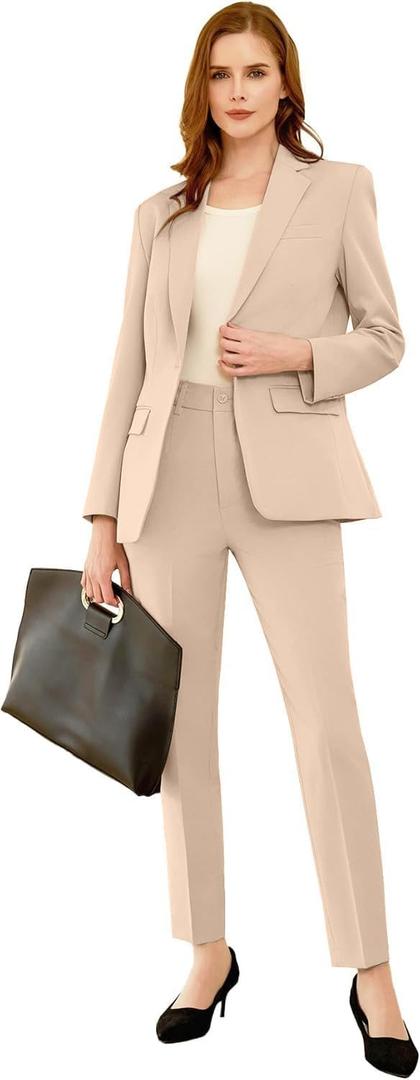 Women's Suits for Work Professional, Womens Business Jacket Pant Set, Womens Pants Suits for Work, Fashion Outfits Casual Sets Size 10 Champagne