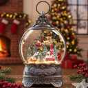 Christmas Snow Globe Lantern with Santa Claus Flying Reindeer, Lighted Swirling Glittering Snow Globes with Music & Timer, Christmas Decorations for Home Tabletop Indoor Gifts (12.1infather Christmas is Coming.)
