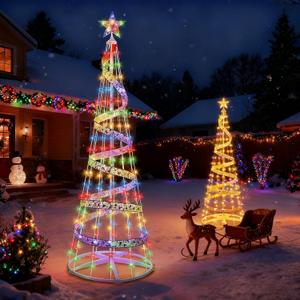 6 FT LED Christmas Tree Cone Lights Color Changing, 180 LED Outdoor Christmas Cone Tree with 11 Modes Timer Remote for Indoor Outside Yard Porch Xmas Decor Multicolor & Warm White