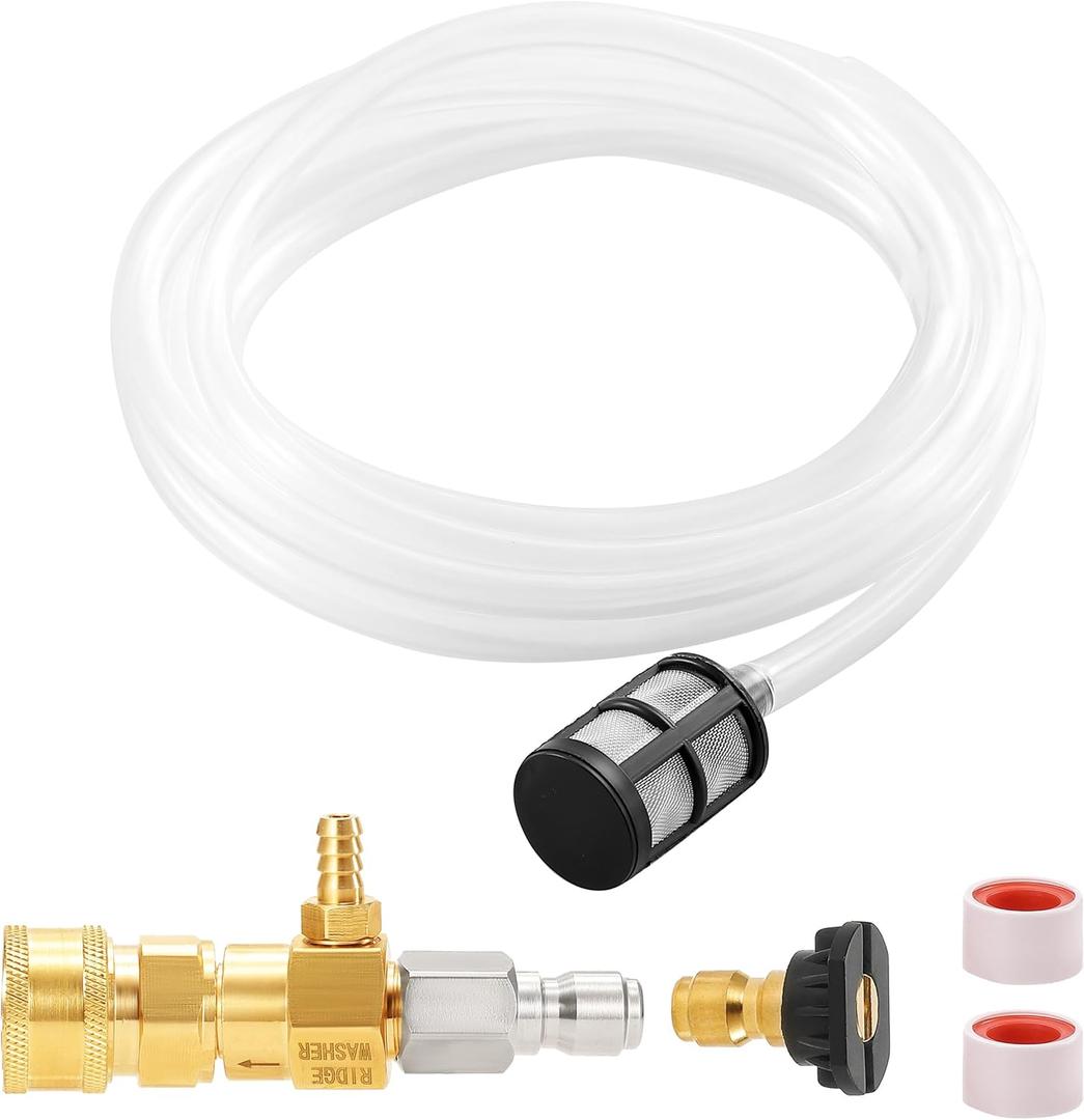 RIDGE WASHER Downstream Injector for Pressure Washer, Chemical Power Washer Injector kit, 10 Feet Soap Tubing with High Pressures Soap Injectors, 3/8 Quick Connect, 3-5 GPM