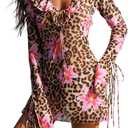 ZAFUL Womens Swimsuit Cover Up Dress Off Shoulder Hollow Coverup Bathing Suit Mesh Swim Beach Dress, L