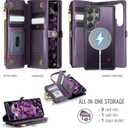Defencase for Samsung Galaxy S26 Ultra Magnetic Wallet Case Compatible with Magsafe with RFID Blocking Zipper & Card Holder Women, PU Leather Detachable Phone Case for Galaxy S26 Ultra 6.9", Purple
