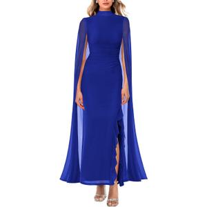 Lrady Women's Wedding Guest Dress Evening Gowns High Neck Formal Cocktail Party Maxi Bodycon Dresses with Cape Sleeve (XL)