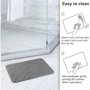 Diatomaceous Earth Shower Mat, Stone Bath Mat, Nonslip Super Absorbent Fast-Drying Hard Bath Mat for Bathroom Shower Floor, 24 x 16 inch, Grey Wave Design