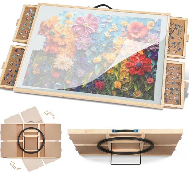 2000 Pieces Tilting & Rotating Puzzle Board , 40.16" × 28.5", Portable Jigsaw Puzzle Table for Adults with 4 Drawers & Protective Cover & Non-Slip Tabletop, Ideal Gift for Mum (Large, 2000)