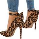 Fashare Womens High Heels Bow Tie Back Sexy Stiletto Ankle Strap Wedding Dress Pumps Shoes, 7.5, A-leopard