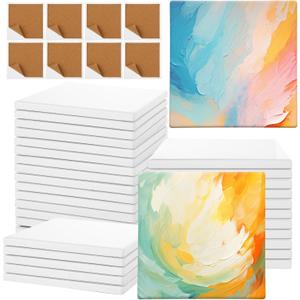 25 Set Ceramic Tile for Crafts Coasters, 4"x4" Sublimation Ceramic Coasters with Cork Backing Pads, Ready-to-Paint Ceramic Tile for Painting, Alcohol Ink, Acrylic Pouring and DIY (White)