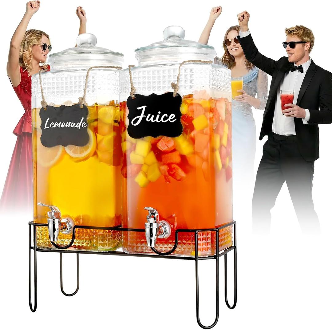 2 Gallon Glass Drink Dispensers For PartiesLemonade Beverage Dispenser With Stand And Spigot For BBQ, Picnic, Party,Laundry Detergent Dispenser