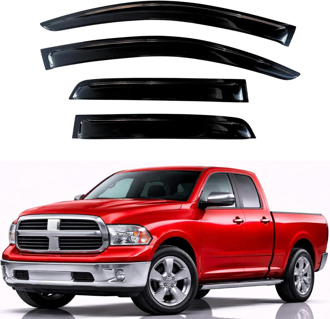 KPY Rain Guards Fit for 2009-2018 RAM 1500 Quad Cab, Out-Channel Window Visors Vent Wind Deflectors 4PC, Truck Accessories for 2019-2024 RAM 1500 Classic (Extended Cab Only)