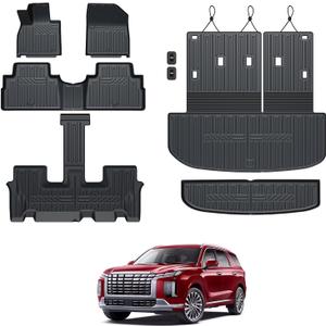GALVAGNIATE Floor Mats for 2020-2024 2025 Hyundai Palisade 7-seat/8-seat Trunk Mat with Backrest Mat, All Weather TPE Cargo Liner Lower Cargo Mat for Palisade Accessories