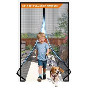 MAGZO Magnetic Screen Door with Full Strip Magnets, Fit Door Size 32 x 80 Inch, Screen Size 34" x 81" Magnets Net with Full Frame Hook & Loop for Patio Entrance, Black
