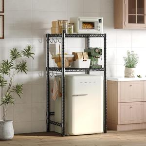 Homeiju 2-Tier Mini Fridge Stand, Adjustable Heavy Duty Storage Shelves, Metal Shelving Rack Mini Fridge and Microwave Storage Shelf for College Rooms Kitchen, Office, 52.8Hx17.7Dx22.8W