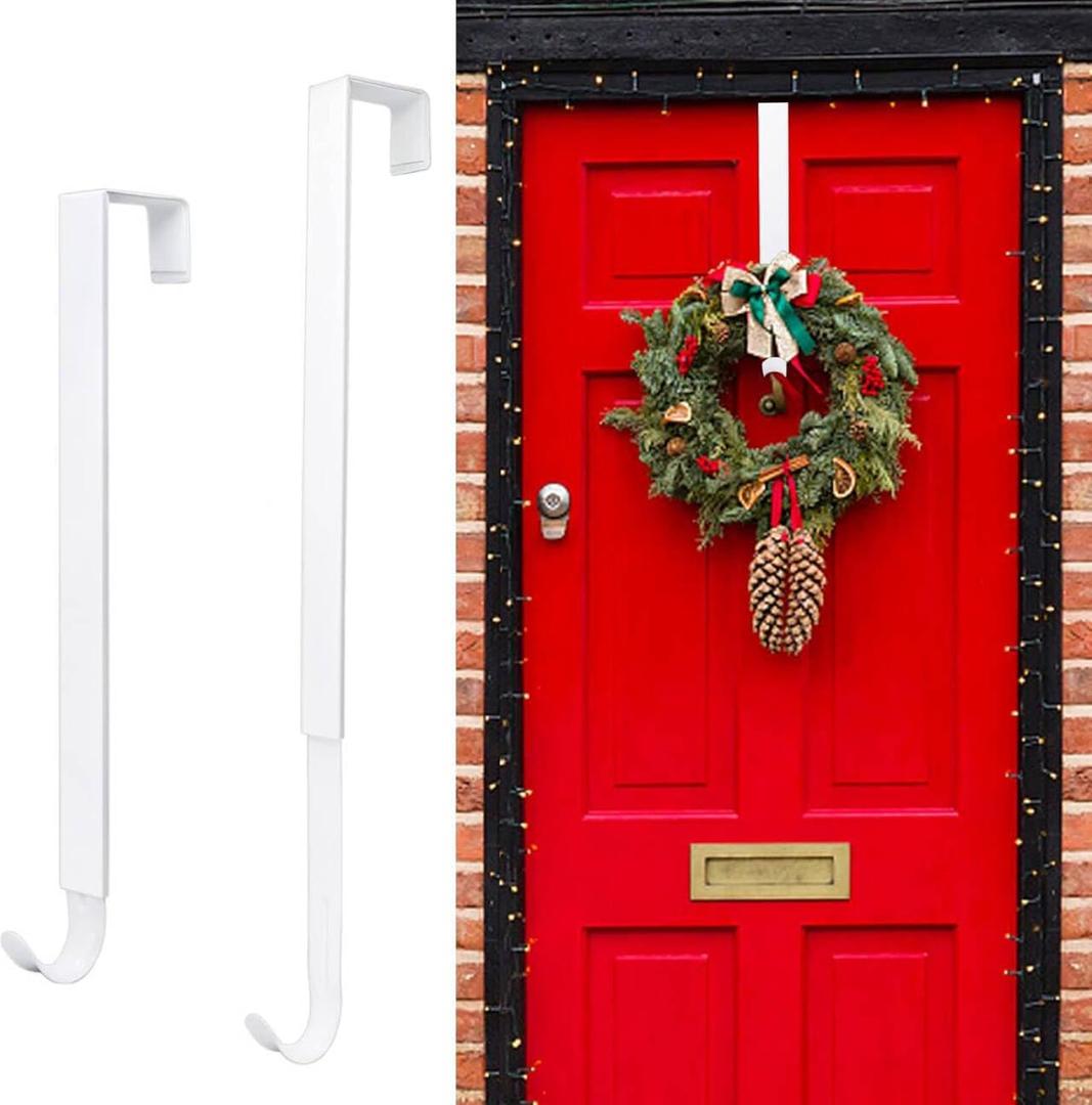 Wreath Hanger for Front Door, Adjustable 15 to 25 Inches Wreath Hangers, 20 lbs Larger Door Upgrade Wreath Hanger, Christmas (White)
