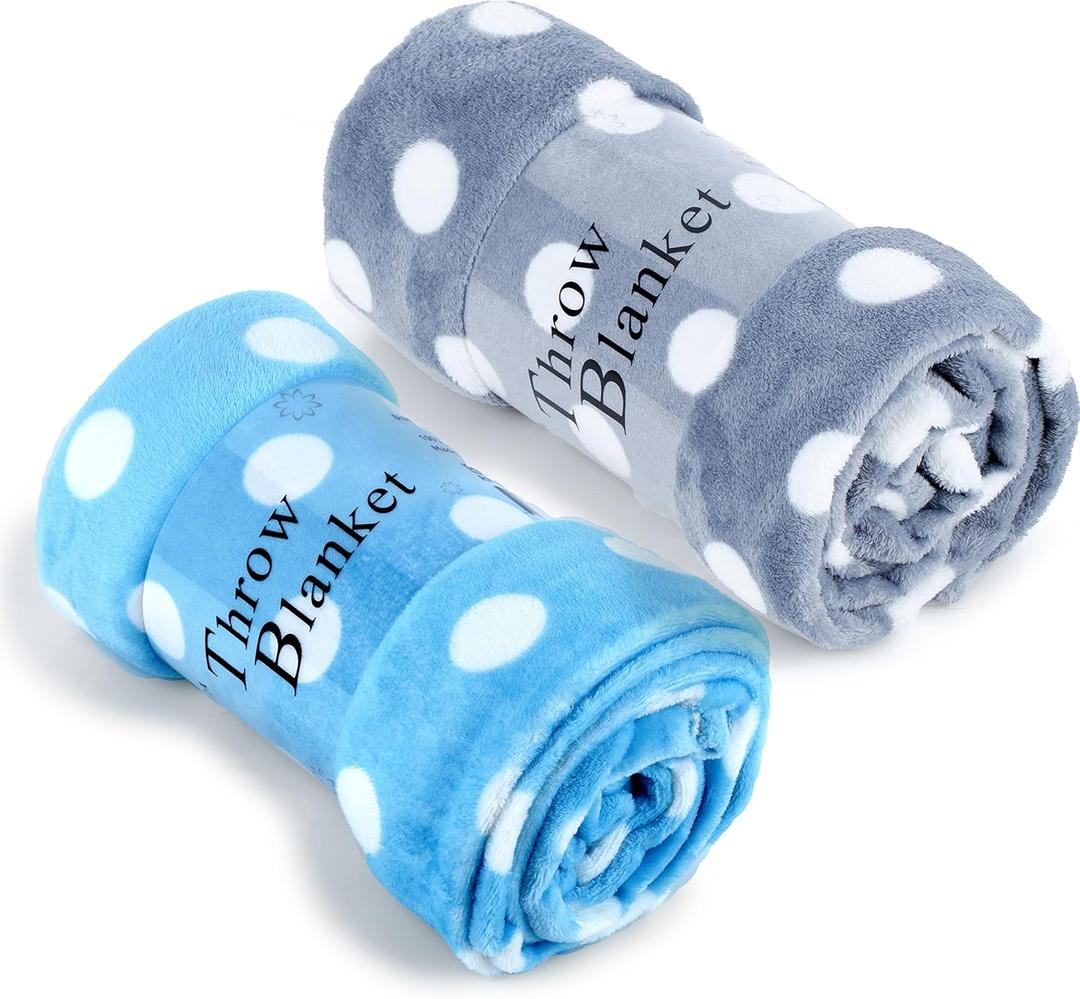 JML Throw Blankets for Couch, Fleece Throw Blanket 2 Pack - Soft Warm, Lightweight Plush for Shawls and Wraps,Bed, Sofa, Chair, Travel, All Season Use, 50"x60", Polka Dot