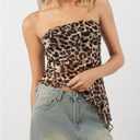 WDIRARA Women's Leopard Print Strapless Tube Top Asymmetrical Hem Bandeau Y2k Sleeveless Tanks Tops (Brown, XS)