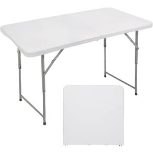 FORUP Folding Utility Table, 4ft Fold-in-Half Portable Plastic Picnic Party Dining Camp Table (White)
