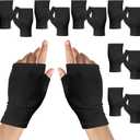 6 Pairs Cotton Gloves Eczema, Cotton Eczema Gloves for Women and Men, Touchscreen Fingerless Black Gloves for Art Handling, Fingerless Moisturizing Gloves for Dry Hands Overnight Skin Protect (Black)