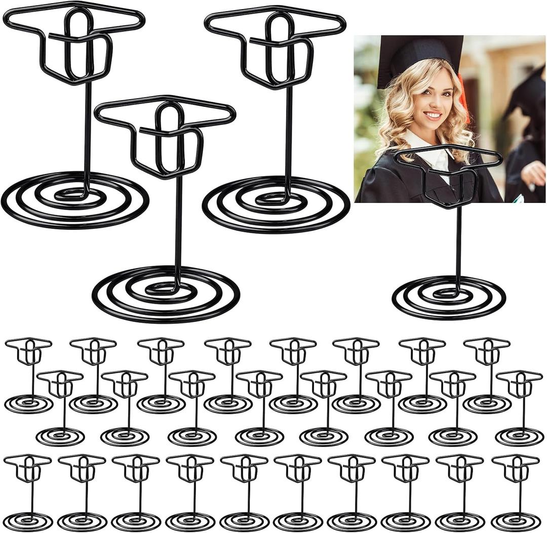 30 Pcs Graduation Picture Display 2 Inch Black Grad Cap Photo Holders for Centerpieces Graduation Cap Decorations Table Number Card Holders for Class of 2026 Grad Party supplies(Black)
