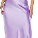 Women's Spaghetti Strap Midi Satin Silk Dresses Slip Cowl Neck Party Cocktail Evening Sexy Dress (Purple, S)
