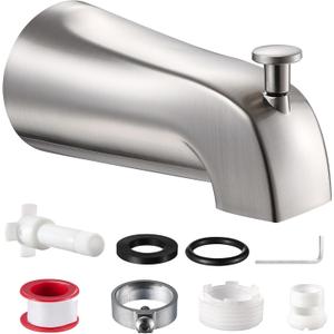 Universal Bathtub Tub Spout with Diverter, Fits 1/2" Slip-Fit Copper Pipe and 1/2" IPS & 3/4" IPS Thread Connections,Bathroom Tub Faucet Replacement with Adapters,PTFE Tape &Hex Wrench(Brushed Nickel)