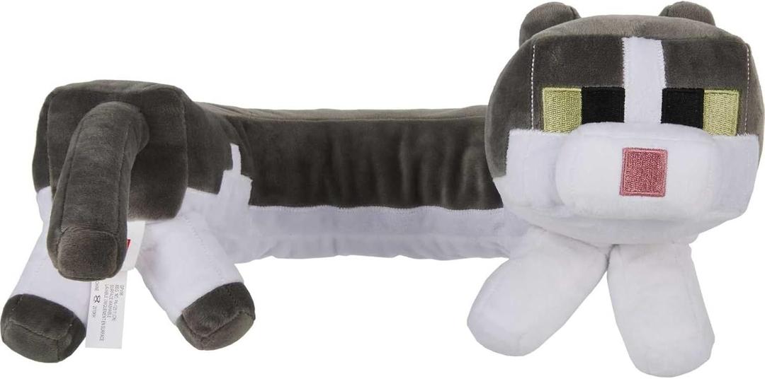 Mattel Minecraft Plush Cat Neck Pillow with Purring Sounds, Press Paw to Activate, Soft Travel Toy