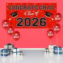 3 x 2026 Graduation Party Plastic Backdrop - 65" x 32.7" Congrats Grad Banner in Red, Large Class of 2026 Decorations, Photography & Grad Party Supplies