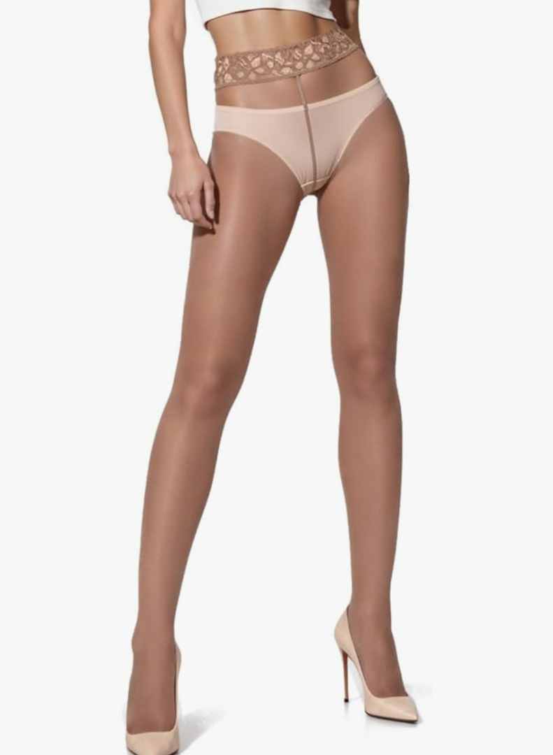 Mila Marutti Sheer Tights for Women - Pantyhose Stockings with Lace Top 20Den Size L