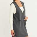 Womens Sweater Vest Dress V Neck Sleeveless Knit Pullover Pinafore Mini Dress with Pockets (Small, Grey)