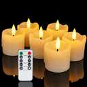 Homemory Flameless Votive Candles with Timer Remote, 2" x 2" Real Wax, 300+ Hour Realistic Black Wick Battery Operated Candles, Set of 6 for Wedding, Party and Holiday Decoration (Battery Included)