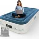 Twin Air Mattress with Built in Pump,Inflatable Mattress 2 Mins Self-Inflation/Deflation,Thicker Blow up Mattress Leak-Proof,Flocked Top Air Bed with Storage Bag for Home, Camping & Guests