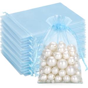 G2PLUS Blue Organza Bags 4x6 in, 100PCS Drawstring Organza Bags, Sheer Mesh Jewelry Pouches, Baby Blue Sheer Candy Pouches for Baby Shower, Bridal Shower, Wedding Party Favors
