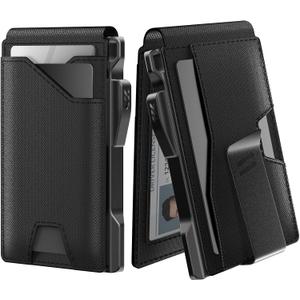 typecase Tactical Wallet for Men Card Holder: Pop Up Card Case, Genuine Leather, Smart, RFID Blocking, Slim, Minimalist, Thin, Front Pocket - 9-13 Card Capacitiy, ID Window, Money Clip (Dark Black)
