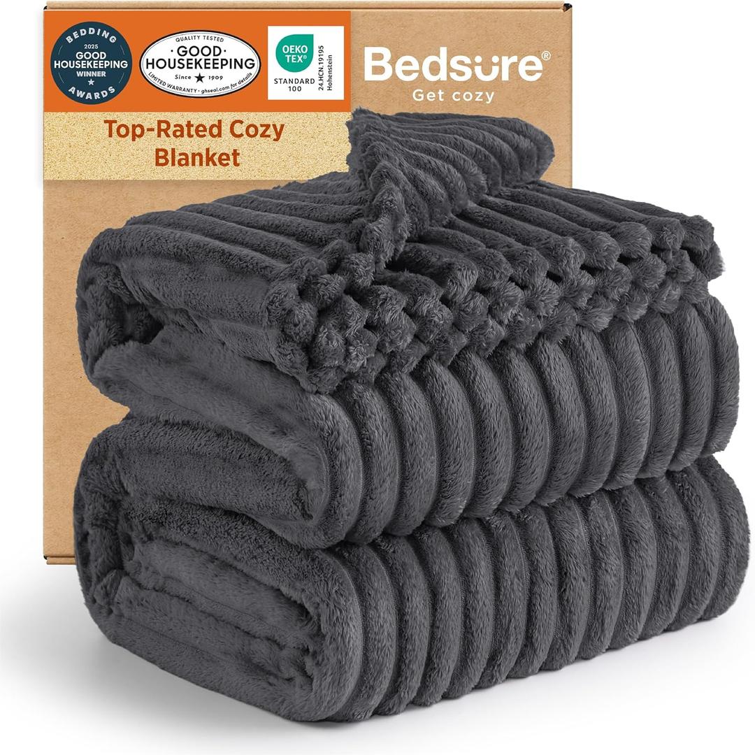 Bedsure GentleSoft Grey Fleece King Blanket for Couch - Cozy Soft Blankets for Women, Cute Small Throws for Girls, 108x90 Inches
