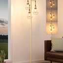 EDISHINE 70'' Dimmable Industrial Floor Lamp, Farmhouse Standing Lamps Diamond-Shaped Lampshade, 3 LED Edison Bulbs Included, Farmhouse Rustic Floor Lamps for Living Room, Bedroom, Office, Gold