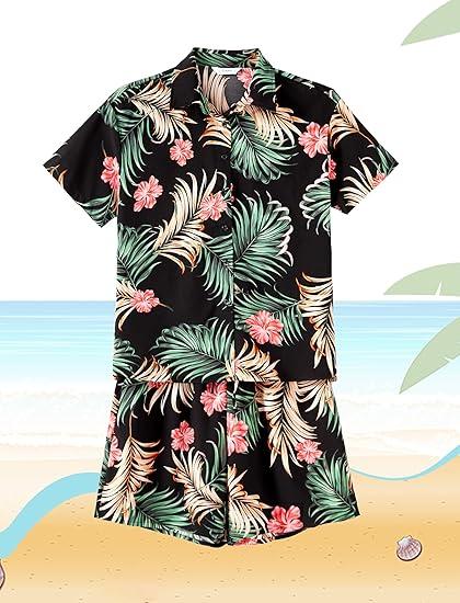 PATPAT Family Matching Outfits Hawaiian Dad and Me Beach Tropical Plant Allover Flower Print Shirt and Shorts Set, Women Size S