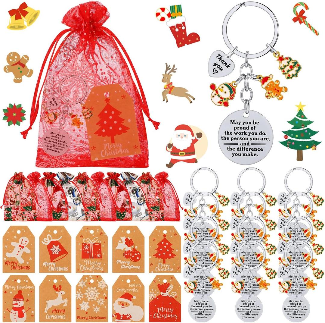 36 Pcs Christmas Employee Appreciation Gifts for Coworker Thank You Keychains Gifts with Organza Bags Thank You Cards (Snowman)
