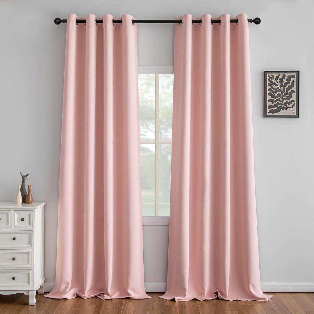 IGEMAEVE Gossamer Pink Curtains 96 Inch Length 2 Panels Set, Light Filtering Curtains for Living Room 96 Inch Long, Grommet Energy Saving Semi Sheer Drapes for Bedroom Window(W52 x L96)