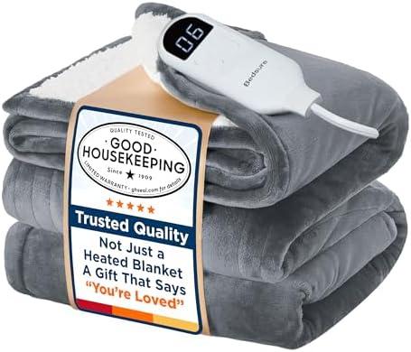 Bedsure Electric Blanket Twin - Soft Flannel Heated Blanket Twin Size, GentleSoft Fast Heating with 10 Time Settings & 6 Heat Settings, Warm Gift for Grandma (62x84 inches, Grey)