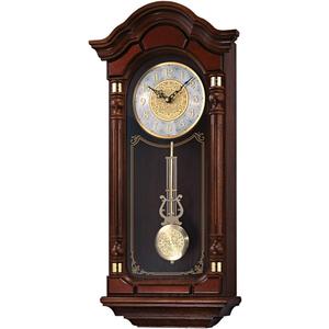 SEIKO Stately Dark Brown Solid Oak Case Wall Clock with Pendulum and Chime