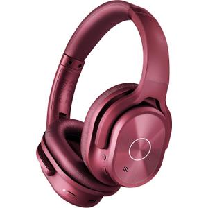 ZIHNIC Active Noise Cancelling Headphones, 40H Playtime Wireless Bluetooth Headset with Deep Bass Hi-Fi Stereo Sound, Comfortable Earpads for Travel/Home/Office (Red)