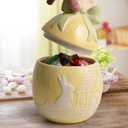 Easter Bunny Cookie Jar with Lid, Yellow Egg Candy Jar, Embossment Bunny Decorative Ceramic Storage Container Jar, Yellow Easter Bunny Egg Decorations for Home Kitchen Indoor Best Easter Gift (5.3"W x 7.9"H)