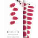 ohora Semi Cured Gel Nail Strips (N Hibiscus Jelly) - Works with Any Nail Lamps, Salon-Quality, Long Lasting, Easy to Apply & Remove - Includes 2 Prep Pads, Nail File & Wooden Stick