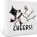 Funny Winter Christmas Snowman Wine Wooden Box Sign Desk Decor, Christmas Bar Decor, Cheers Snowman Xmas Wood Block Sign for Bar Pub Home Desk Table Shelf Wall Decorations, 5x5 Inch