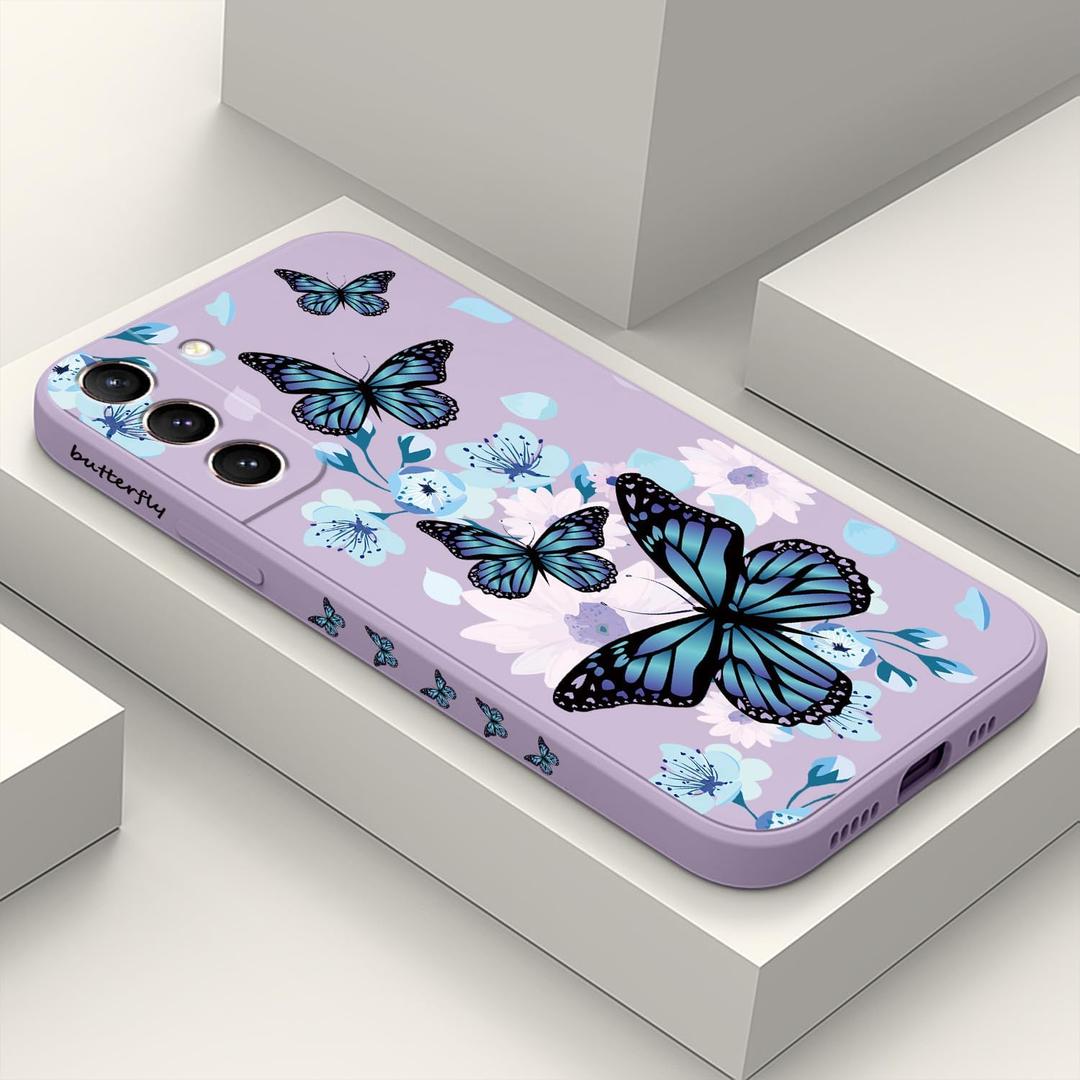 for Samsung Galaxy S21 Case Creative Flower Pattern Design Phone Cover Slim Soft Silicone Protective Case for Samsung S21 6.2 inch-Aurora Butterfly Purple