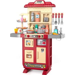 Kids Kitchen Playset for Toddlers Girls, Toy Kitchen Sets Pretend Play Food Toys for Kids Girls Ages 3 4 5 6 7 8, with Light Sound Spray