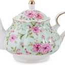 Flower Ceramic Teapot,22oz Porcelain Tea pot for Tea Coffee Milk for Office Home Men Women as Gift (Green)