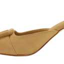VETASTE Women's Heeled Mules Pointed Toe Suede Buckle Slip On Sandals Kitten Heels Party Wedding Shoes Khaki