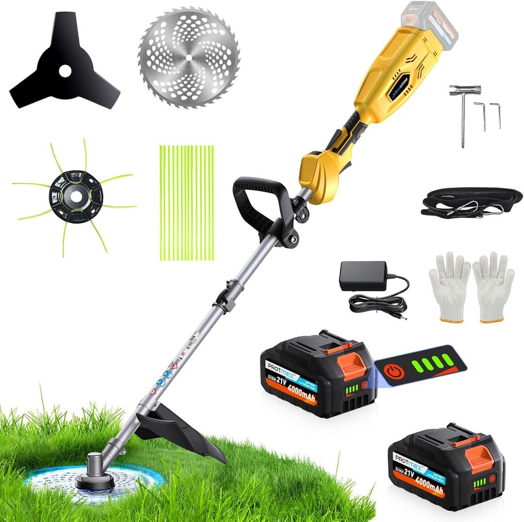 3 in 1 Electric Weed Wacker, 21V 10" Cordless String Trimmer with Fast Charger, 4000mAh Cordless Weed Wacker, Electric Weed Trimmer for Lawn & Garden & Yard (2 Batteries Included)